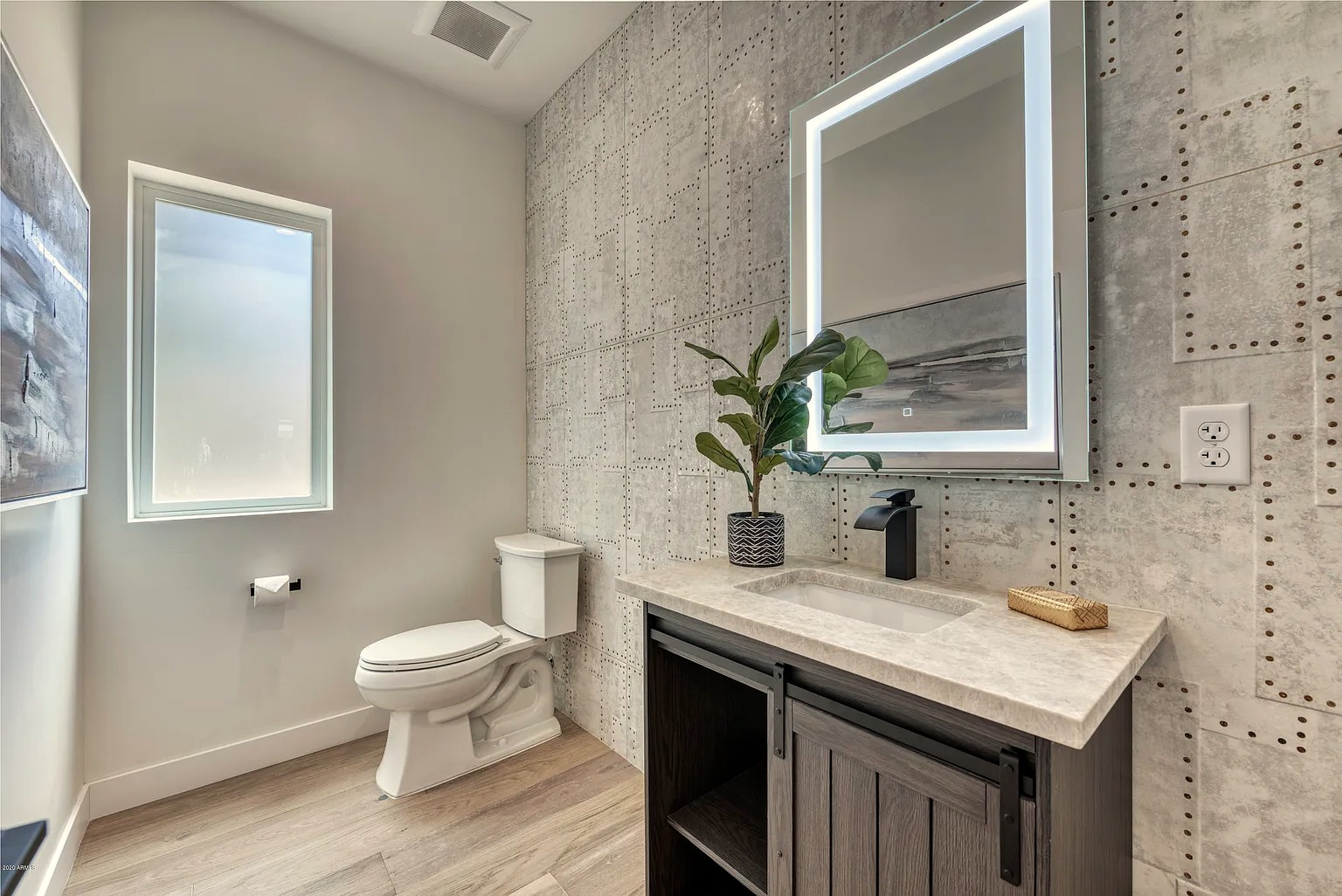 New construction home with a luxurious, industrial bathroom finish.