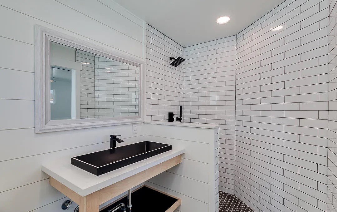 Newly remodeled bathroom with custom finishes.