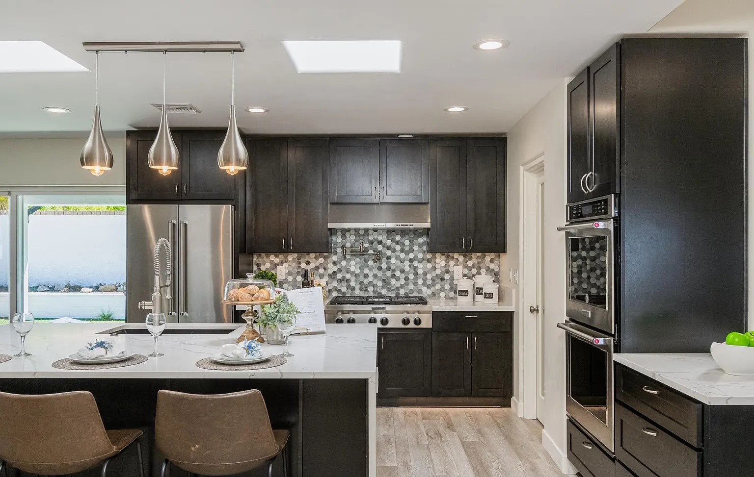 Newly remodeled kitchen with custom finishes.
